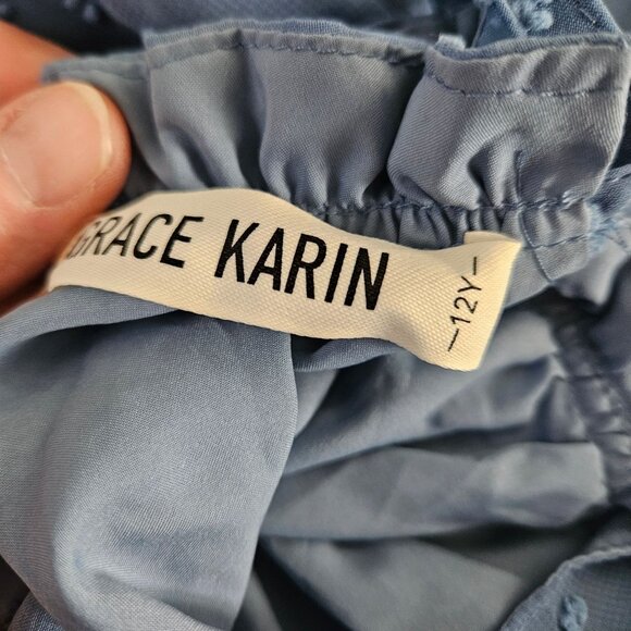 Grace Karin Girls Sleeveless Blue A-Line Flowy Swiss Dot Lined Halter Dress 12Y - Picture 10 of 11